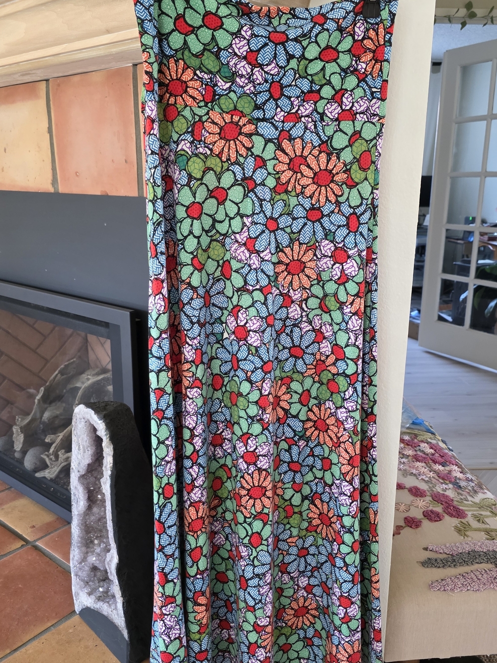 Floral Print Maxi Skirt in Green, Blue & Red